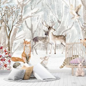 Tapet životinje u snežnoj šumi