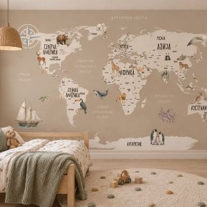 Bež tapeta mapa sveta na zidu